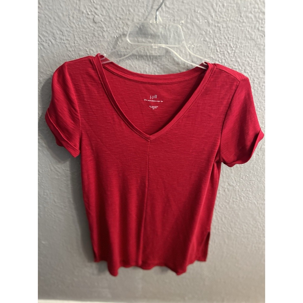 J Jill Shirt Size‎ XS Darker Red Short Sleeve V Neck Womens